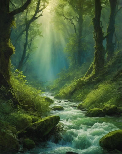 green forest,forest landscape,elven forest,fantasy landscape,fairy forest,fairytale forest,mountain stream,green landscape,germany forest,holy forest,forest background,fantasy picture,riparian forest,forest of dreams,flowing creek,enchanted forest,forest glade,streams,aaa,green wallpaper,Conceptual Art,Fantasy,Fantasy 05