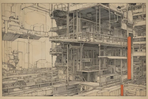 hashima,industrial landscape,industrial plant,industrial ruin,scaffold,industrial,concrete plant,frame drawing,blueprints,sheet drawing,kowloon city,industry,refinery,escher,japanese architecture,kirrarchitecture,scaffolding,constructions,isometric,panopticon,Art,Artistic Painting,Artistic Painting 28