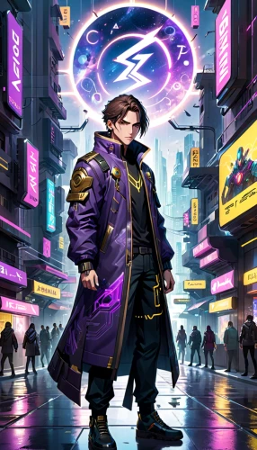 dodge warlock,cyberpunk,purple,sigma,game illustration,sci fiction illustration,cg artwork,star-lord peter jason quill,purple rizantém,emperor,zodiac sign libra,purple background,ultraviolet,rich purple,magistrate,pandemic,purple rain,electro,purple and gold,cyber,Anime,Anime,General