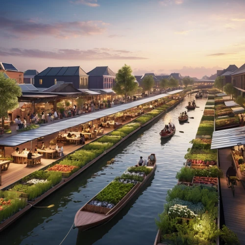 floating market,terneuzen-gent canal,grand canal,floating huts,hafencity,canals,souk madinat jumeirah,dubai creek,city moat,smart city,suzhou,waterways,the netherlands,floating production storage and offloading,hanseatic city,madinat,artificial islands,waterside,stilt houses,floating islands,Photography,General,Realistic
