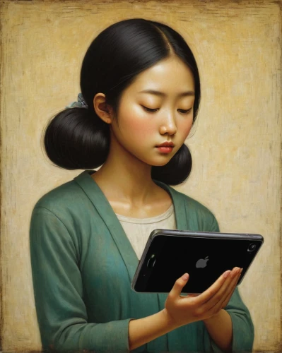 woman holding a smartphone,holding ipad,e-reader,girl at the computer,ereader,girl with bread-and-butter,chinese art,ipad,mobile tablet,the tablet,asian woman,e-book readers,mobile device,girl with cereal bowl,digital tablet,japanese woman,tablets consumer,oriental painting,tablet,girl with cloth,Illustration,Abstract Fantasy,Abstract Fantasy 17