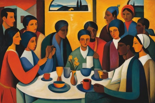 holy supper,pentecost,soup kitchen,church painting,group of people,women at cafe,christ feast,the first sunday of advent,last supper,communion,the second sunday of advent,eucharist,contemporary witnesses,the third sunday of advent,easter vigil,holy communion,woman church,nativity of christ,shabbat candles,dinner party,Art,Artistic Painting,Artistic Painting 35