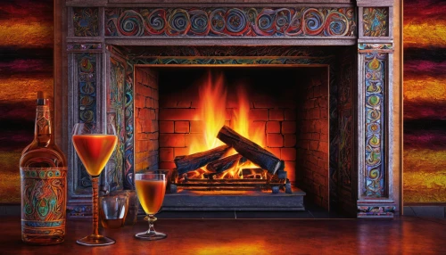 fireplace,fireplaces,fire place,christmas fireplace,dessert wine,fireside,log fire,toasting,flaming sambuca,warming,mantel,bottle fiery,wood-burning stove,kir royale,sparkling wine,fire screen,aperitif,colored pencil background,fire in fireplace,christmas drink,Illustration,Abstract Fantasy,Abstract Fantasy 21