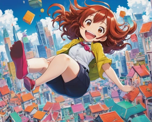 colorful city,mikuru asahina,honoka,jump,akko,flying girl,yui hirasawa k-on,haruhi suzumiya sos brigade,osaka,skycraper,cityscape,shibuya crossing,up,jumping,toori,shinjuku,sky city,flying heart,tokyo ¡¡,ecstatic,Illustration,Abstract Fantasy,Abstract Fantasy 13