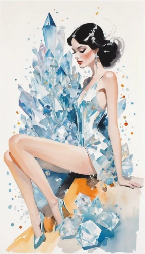 fashion illustration,blue snowflake,cinderella,broken glass,crystalline,jasmine blue,crumpled paper,ice queen,watercolor blue,smashed glass,blue painting,ice crystal,paper and ribbon,tulle,calyx-doctor fish white,blue and white porcelain,tissue paper,crumpled,mazarine blue,torn paper,Art,Artistic Painting,Artistic Painting 24