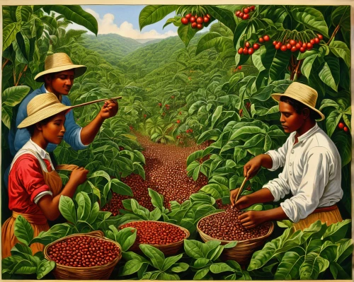 farm workers,coffee plantation,cocoa beans,arabica,farmworker,kangkong,carajillo,forest workers,fruit fields,agricultural use,field cultivation,agriculture,cereal cultivation,agricultural,khokhloma painting,coffee seeds,jamaican blue mountain coffee,farmers,nicaragua nio,kona coffee,Illustration,Retro,Retro 24