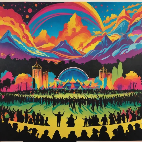 rainbow world map,epcot ball,psychedelic art,music festival,map silhouette,epcot center,tapestry,rainbow jazz silhouettes,tomorrowland,temples,psychedelic,world jamboree,federation,scene cosmic,alien planet,fire planet,hippie fabric,fantasy world,playmat,1982,Conceptual Art,Daily,Daily 16