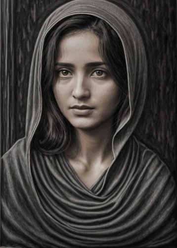 girl with cloth,girl in cloth,charcoal drawing,oil painting on canvas,oil painting,girl portrait,the prophet mary,iranian,girl praying,mystical portrait of a girl,islamic girl,pencil art,portrait of a girl,chalk drawing,young girl,praying woman,portrait of christi,bedouin,girl in a historic way,oil on canvas
