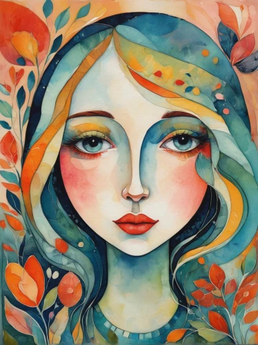 watercolor women accessory,girl in a wreath,girl in flowers,boho art,watercolor painting,orange blossom,watercolor paint,watercolor wreath,girl in the garden,flower painting,flora,girl with tree,young woman,watercolor,watercolor mermaid,watercolors,autumn icon,watercolor background,decorative figure,woman face,Illustration,Abstract Fantasy,Abstract Fantasy 07