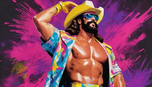 macho,rainmaker,wrestling,wrestler,professional wrestling,santana,ace,king buzzard,bandana background,matador,blue demon,taj,70's icon,man in pink,spanish stallion,easter background,phone icon,sultan,a3 poster,super cell,Conceptual Art,Oil color,Oil Color 10