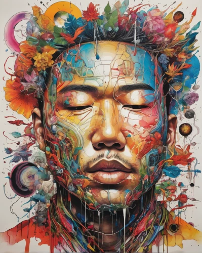 graffiti art,jimmy hendrix,multicolor faces,colourful pencils,psychedelic art,streetart,jimi hendrix,meticulous painting,artwork,art painting,oil painting on canvas,street artist,thundercat,buddha,afro-american,art book,kendrick lamar,hip hop music,bodhisattva,street artists,Conceptual Art,Graffiti Art,Graffiti Art 05