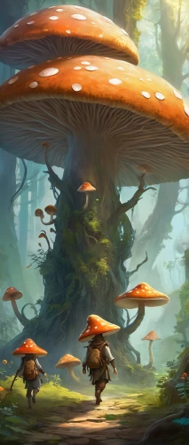 mushroom landscape,mushroom island,umbrella mushrooms,forest mushroom,toadstools,forest mushrooms,mushrooms,club mushroom,tree mushroom,brown mushrooms,toadstool,mushroom type,lingzhi mushroom,mushroom hat,mushroom,champignon mushroom,chestnut mushroom,cloud mushroom,fungi,edible mushrooms,Illustration,Realistic Fantasy,Realistic Fantasy 01