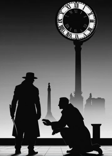 clock face,time pointing,clockmaker,cowboy silhouettes,clock hands,film noir,watchmaker,big ben,tower clock,station clock,street clock,clocks,grandfather clock,clock,the eleventh hour,sherlock holmes,pocket watch,clock tower,time passes,time,Illustration,Black and White,Black and White 31