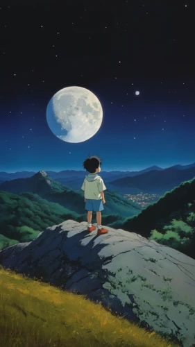 studio ghibli,earth rise,my neighbor totoro,moon walk,big moon,a collection of short stories for children,moonlight,dream world,children's background,skywatch,the moon and the stars,wonder,the moon,moon night,shirakami-sanchi,lonely child,moonlit night,moon phase,clear night,moon