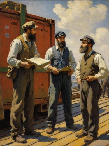 merchant train,parcel service,workers,delivering,thames trader,stevedore,parcel post,freight wagon,railroad engineer,shoemaker,fishermen,threshing,deliver goods,winemaker,vendor,merchant,newspaper delivery,seller,sailors,italian painter,Art,Artistic Painting,Artistic Painting 04