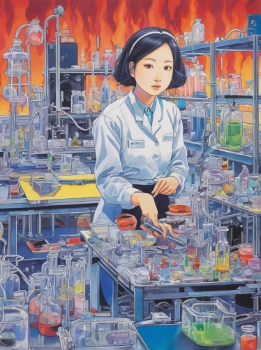 fukushima,chemical plant,chemical laboratory,shirakami-sanchi,distillation,chemist,petrochemicals,白斩鸡,heavy water factory,refinery,mari makinami,glass painting,petrochemical,factories,biologist,scientist,laboratory,chemical engineer,microbiologist,factory,Illustration,Japanese style,Japanese Style 20