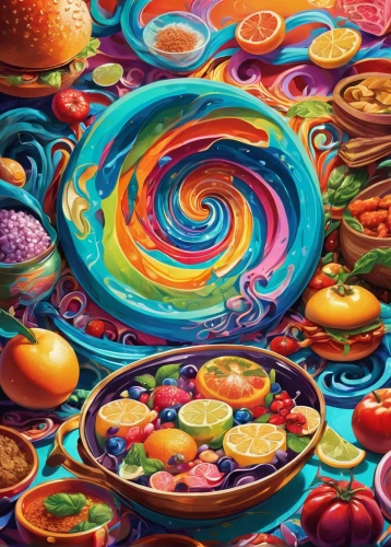 colorful pasta,candy pattern,colorful spiral,colorful foil background,fruit pattern,bowl of fruit in rain,colorful background,food collage,psychedelic art,candy cauldron,background colorful,colorful eggs,candies,macaron pattern,colorful vegetables,food coloring,candy eggs,easter background,donut illustration,children's background,Illustration,Realistic Fantasy,Realistic Fantasy 39
