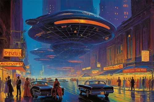ufos,ufo,futuristic,ufo interior,saucer,flying saucer,futuristic landscape,sci - fi,sci-fi,ufo intercept,science-fiction,sci fi,retro diner,scifi,science fiction,zeppelin,sci fiction illustration,atomic age,radio city music hall,zeppelins,Conceptual Art,Sci-Fi,Sci-Fi 19