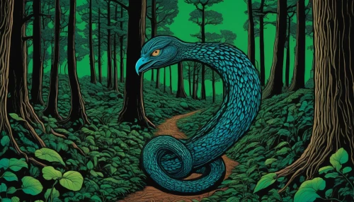 blue snake,serpent,eastern indigo snake,green snake,tree snake,green tree snake,indian cobra,king cobra,woodland salamander,black snake,basilisk,cobra,emerald lizard,forest dragon,water snake,rat snake,pointed snake,terrestrial animal,venomous snake,groundsnake,Illustration,Black and White,Black and White 18