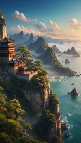 tigers nest,chinese background,meteora,ancient city,fantasy landscape,ham ninh,forbidden palace,world digital painting,oriental,asian architecture,south korea,far eastern,yunnan,chinese clouds,chinese art,chinese temple,danyang eight scenic,huashan,kings landing,chinese architecture,Photography,General,Commercial