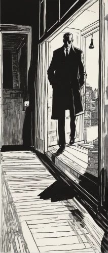 pedestrian,a pedestrian,film noir,detective,hitchcock,game drawing,robber,mono-line line art,streetcar,camera illustration,walking man,blind alley,mono line art,inspector,hand-drawn illustration,spy visual,merle black,holmes,commuter,rorschach,Illustration,Black and White,Black and White 10