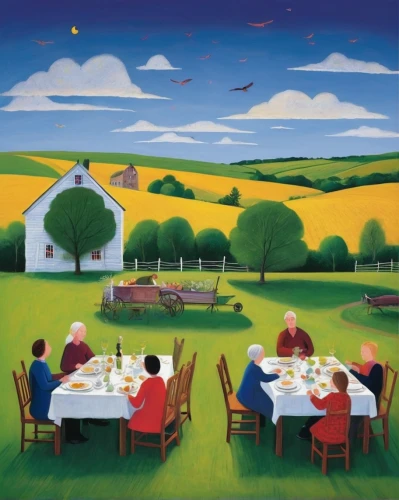 gnomes at table,placemat,a restaurant,alpine restaurant,farm landscape,cream tea,vegetables landscape,bistro,breakfast table,restaurant,home landscape,tearoom,farm background,breakfast hotel,dining,drive in restaurant,fine dining restaurant,rural landscape,diner,cheese factory,Art,Artistic Painting,Artistic Painting 26