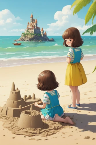 sand castle,building sand castles,sandcastle,playmobil,playing in the sand,studio ghibli,kids illustration,little boy and girl,the beach pearl,dream beach,world digital painting,by the sea,island residents,castles,seaside,sand sculpture,beach scenery,sand sculptures,beach background,seaside resort,Art,Classical Oil Painting,Classical Oil Painting 25