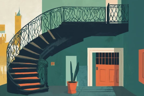winding staircase,stairwell,fire escape,staircase,circular staircase,spiral staircase,outside staircase,stair,stairs,an apartment,stairway,house painting,girl on the stairs,spiral stairs,balconies,winding steps,apartment house,wrought iron,apartment,old home,Illustration,Vector,Vector 08