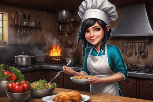 cooking book cover,food and cooking,girl in the kitchen,game illustration,cookery,chef,red cooking,cook,cooking,woman holding pie,food preparation,star kitchen,cooking show,southern cooking,recipes,cooks,cooking vegetables,making food,housewife,cooking plantain,Conceptual Art,Fantasy,Fantasy 30