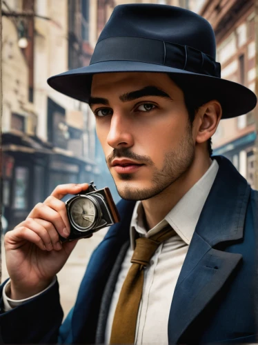 private investigator,inspector,detective,investigator,spy,spy camera,bowler hat,stovepipe hat,fedora,spy visual,white-collar worker,secret agent,mafia,spy-glass,watchmaker,sherlock holmes,men hat,pipe smoking,play escape game live and win,man holding gun and light,Art,Artistic Painting,Artistic Painting 35