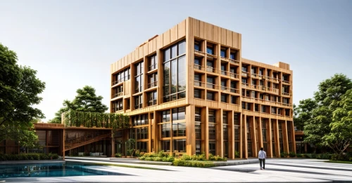 wooden facade,building honeycomb,timber house,eco-construction,kirrarchitecture,archidaily,modern architecture,multistoreyed,wooden construction,corten steel,eco hotel,appartment building,glass facade,cubic house,office building,modern building,modern office,3d rendering,shenzhen vocational college,new housing development,Architecture,Campus Building,Japanese Traditional,Sukiya-zukuri