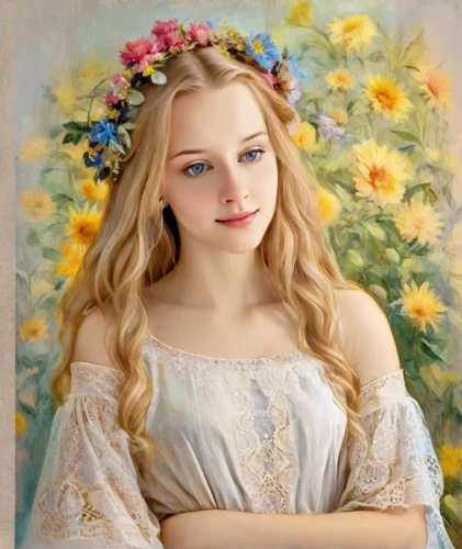 girl in flowers,emile vernon,beautiful girl with flowers,lily-rose melody depp,portrait of a girl,girl in a wreath,jessamine,fantasy portrait,romantic portrait,young girl,girl portrait,young woman,mystical portrait of a girl,oil painting,oil painting on canvas,girl in the garden,girl picking flowers,flower painting,wreath of flowers,portrait background