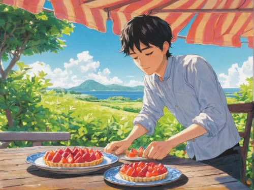 strawberries,watermelon painting,takoyaki,strawberry tart,yakiniku,cooking book cover,strawberry dessert,summer fruit,strawberry,grape tomatoes,tomatos,katsudon,tomato omelette,studio ghibli,strawberries falcon,tomatoes,mock strawberry,citrus food,red cooking,strawberry pie,Illustration,Japanese style,Japanese Style 05