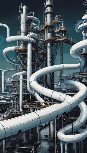 industrial landscape,refinery,industrial tubes,petrochemical,chemical plant,petrochemicals,pipes,oil industry,oil flow,heavy water factory,industrial plant,industries,pipelines,industry,pressure pipes,industrial security,water pipes,industry 4,industrial,oil platform,Conceptual Art,Sci-Fi,Sci-Fi 24