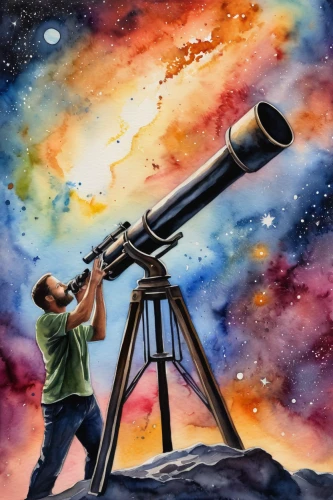 astronomer,telescope,astronomy,telescopes,astronomers,astronomical,spotting scope,chalk drawing,skywatch,astronomical object,planetarium,starscape,observatory,messier 20,space art,astropeiler,stargazing,world digital painting,astrophotography,m82,Illustration,Paper based,Paper Based 24