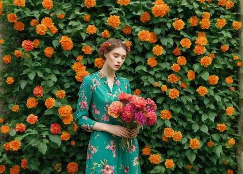 girl in flowers,flower wall en,floral background,colorful floral,orange roses,beautiful girl with flowers,vintage floral,vintage flowers,bright flowers,floral,with roses,floral composition,in full bloom,orange flowers,floral heart,flower background,floral greeting,blooming roses,florist ca,retro flowers,Photography,Documentary Photography,Documentary Photography 21