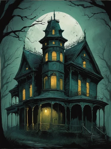 the haunted house,witch's house,haunted house,witch house,creepy house,victorian house,house silhouette,halloween illustration,haunted castle,halloween background,lonely house,halloween wallpaper,ghost castle,halloween poster,haunted,house painting,house in the forest,halloween scene,wooden house,halloween and horror,Illustration,Paper based,Paper Based 18