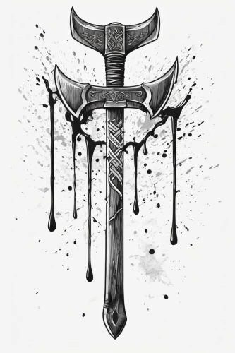 hatchet,throwing axe,sword,scythe,butcher ax,swords,twitch logo,king sword,skeleton key,awesome arrow,dane axe,axe,wrench,dagger,tomahawk,a hammer,oryx,runes,cleanup,sledgehammer,Illustration,Black and White,Black and White 34