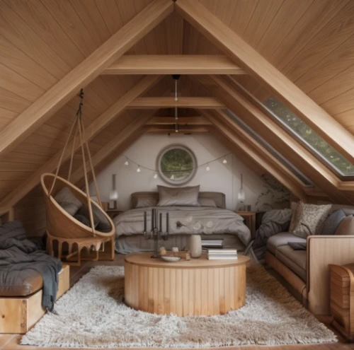 attic,loft,wooden beams,scandinavian style,wooden sauna,inverted cottage,sleeping room,chalet,wood doghouse,round hut,small cabin,timber house,snow house,cabin,great room,snowhotel,canopy bed,wooden roof,straw hut,tree house hotel