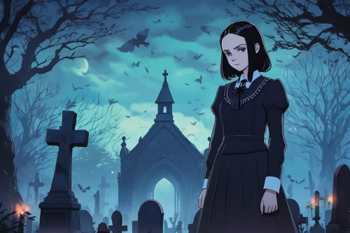 gothic portrait,gothic woman,gothic,gothic style,cemetary,goth woman,halloween illustration,burial ground,vampire woman,vampire lady,gothic fashion,vampira,halloween poster,graveyard,haunted cathedral,necropolis,shinigami,angel of death,cemetery,gothic dress,Illustration,Japanese style,Japanese Style 03