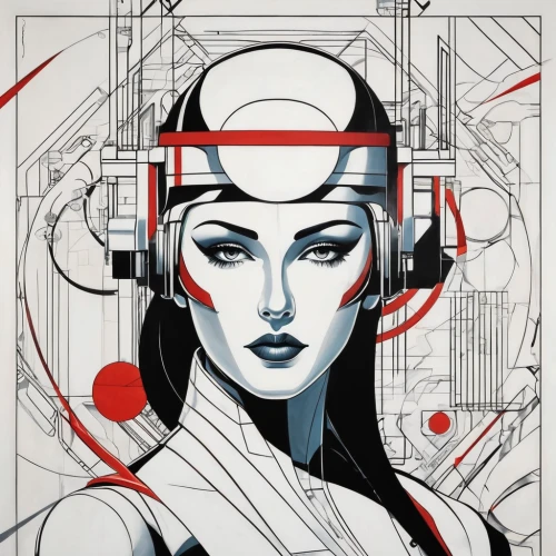 transistor,telephone operator,darth talon,transistor checking,cybernetics,widowmaker,wearables,art deco woman,head woman,headset,geisha,biomechanical,cyborg,cyber,geisha girl,wireless headset,operator,circuitry,princess leia,magneto-optical disk,Art,Artistic Painting,Artistic Painting 44