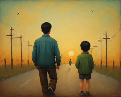 man and boy,walk with the children,father-son,oil painting on canvas,father with child,pedestrians,boy and dog,travelers,little boy and girl,father and son,pedestrian,boy and girl,girl and boy outdoor,two people,oil painting,dad and son outside,shirakami-sanchi,father and daughter,oil on canvas,young couple,Illustration,Abstract Fantasy,Abstract Fantasy 17