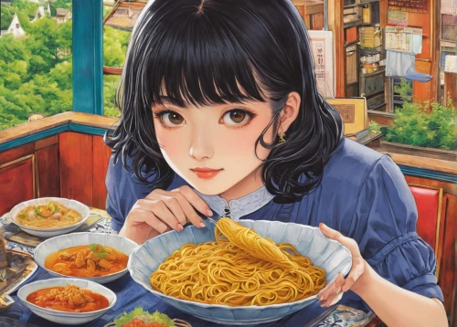 fried noodles,yakisoba,laksa,noodle image,青龙菜,udon,feast noodles,ramen,soba,noodle soup,noodle bowl,cooking book cover,chow mein,japanese noodles,mari makinami,indomie,chinese noodles,izakaya,thai noodle,noodles,Illustration,Japanese style,Japanese Style 18