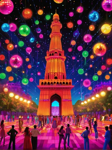 diwali festival,vivid sydney,the festival of colors,diwali background,colorful balloons,diwali,diwali wallpaper,colored lights,colorful city,festival of lights,rainbow color balloons,deepawali,paris clip art,fireworks art,champ de mars,party lights,universal exhibition of paris,the holiday of lights,star balloons,french digital background,Illustration,Realistic Fantasy,Realistic Fantasy 38