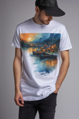 isolated t-shirt,print on t-shirt,t-shirt printing,long-sleeved t-shirt,t-shirt,sea landscape,t shirt,river landscape,premium shirt,landscape background,panoramic landscape,image manipulation,boat landscape,product photos,t-shirts,photos on clothes line,painting technique,world digital painting,fisherman,tees,Art,Classical Oil Painting,Classical Oil Painting 13