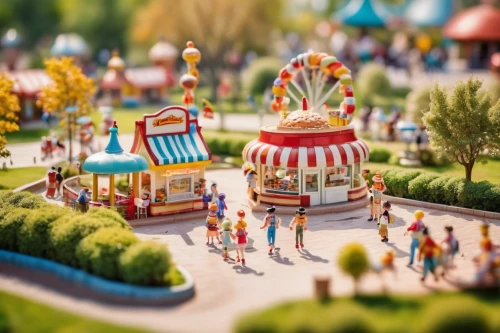 tilt shift,amusement park,miniature figures,fairground,annual fair,theme park,circus tent,carnival tent,summer fair,carousel,merry-go-round,funfair,children's ride,playmobil,merry go round,miniature golf,fairy village,children's playground,circus,little people,Unique,3D,Panoramic