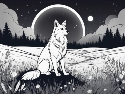 constellation wolf,howling wolf,howl,dog illustration,coyote,gray wolf,wolfdog,wolf,wolves,wolf's milk,canis lupus,werewolves,full moon day,canidae,night watch,kitsune,deer illustration,czechoslovakian wolfdog,full moon,european wolf,Illustration,Black and White,Black and White 04