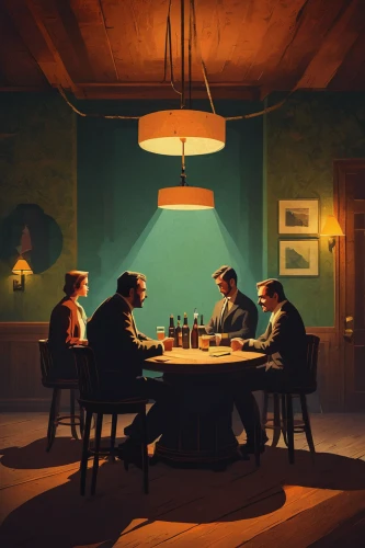round table,poker table,dining,poker,dining table,the conference,boardroom,men sitting,scene lighting,chess men,dinner party,game illustration,kitchen table,mafia,card table,a meeting,drinking establishment,diner,poker set,black table,Conceptual Art,Daily,Daily 20