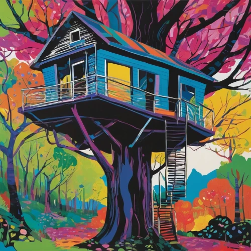 tree house,treehouse,colorful tree of life,painted tree,tree house hotel,house painting,treetop,house in the forest,watercolor tree,tree top,tropical house,psychedelic art,little house,treetops,home landscape,woman house,housetop,tree tops,tree toppers,houses clipart,Art,Artistic Painting,Artistic Painting 23