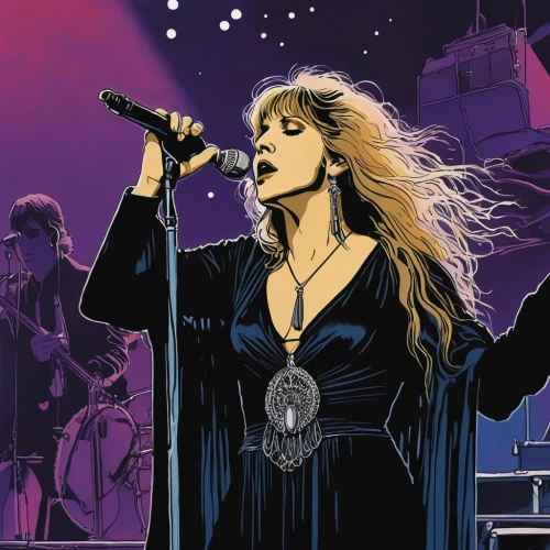 stevie nicks,stevie,queen of the night,dance of death,mariah carey,tour to the sirens,rock concert,lady rocks,sorceress,concert,music fantasy,maiden,vector illustration,black candle,la violetta,performing,birds of prey-night,live concert,queen,madonna,Illustration,American Style,American Style 14